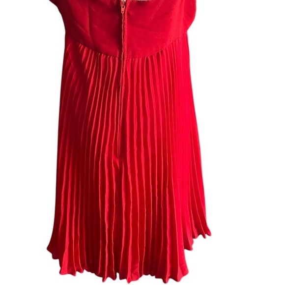 Rare Vintage Troika Red Soutache Ribbon Pleated Mini Dress - Large